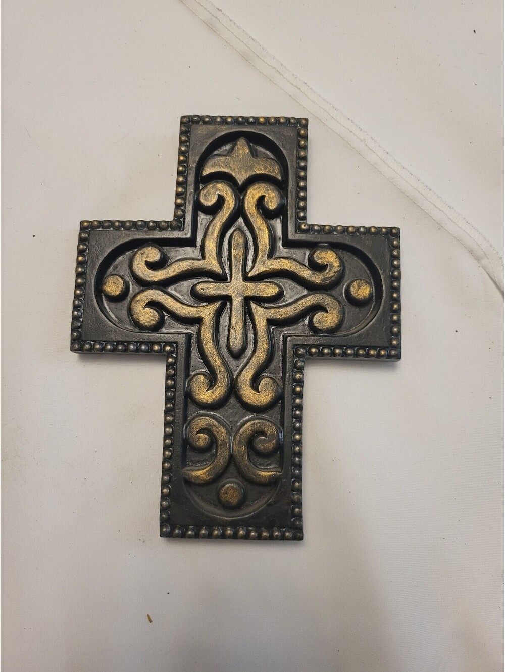 Decorative 8x6" Cross with Gold and Black Scroll Design